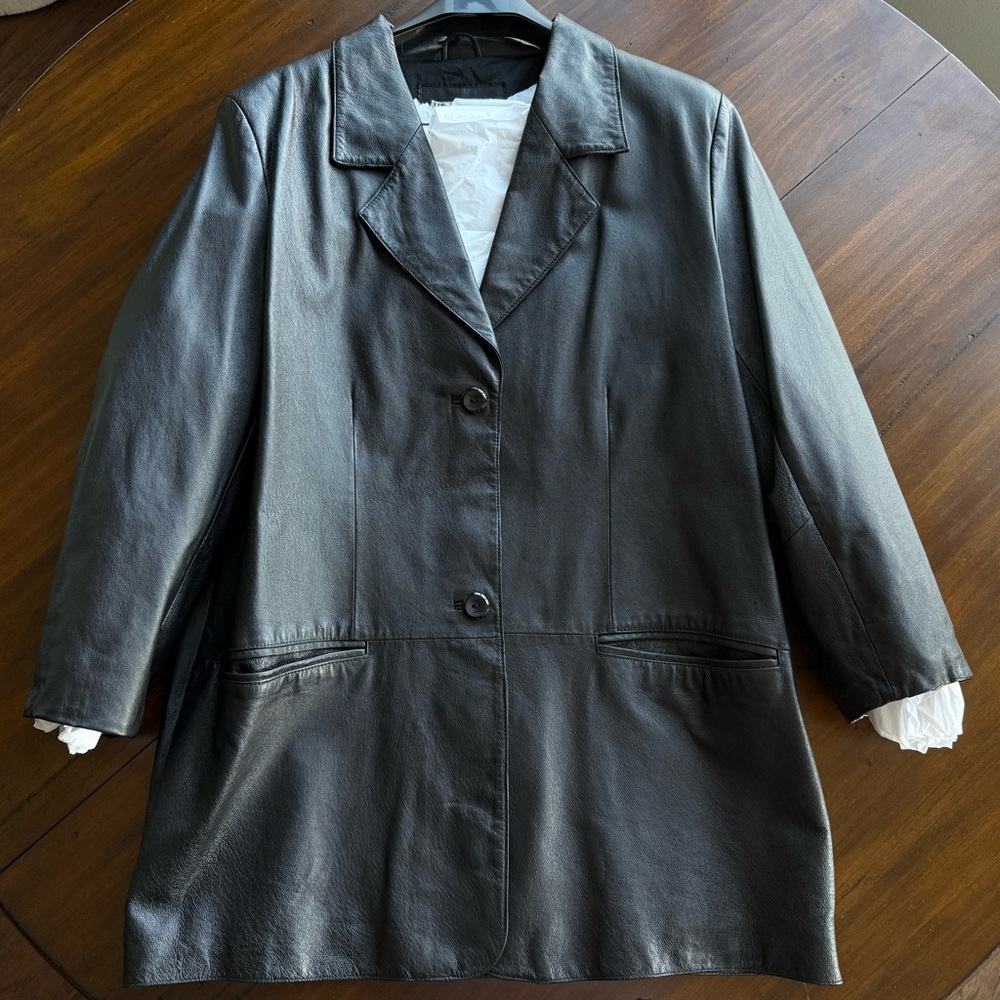 Vintage WinterSilks Leather and Silk Blazer with Notched Lapel